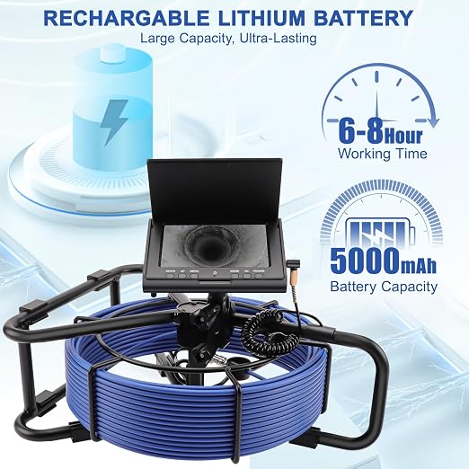 Sewer Camera w/DVR Function, 4.3" HD 1080P Screen Pipeline Inspection Camera, IP68 Waterproof Pipe Plumbing Snake Cam with 32GB Card, for Sewer Line, Home, Duct Drain Pipe Plumbing (50M/165FT)