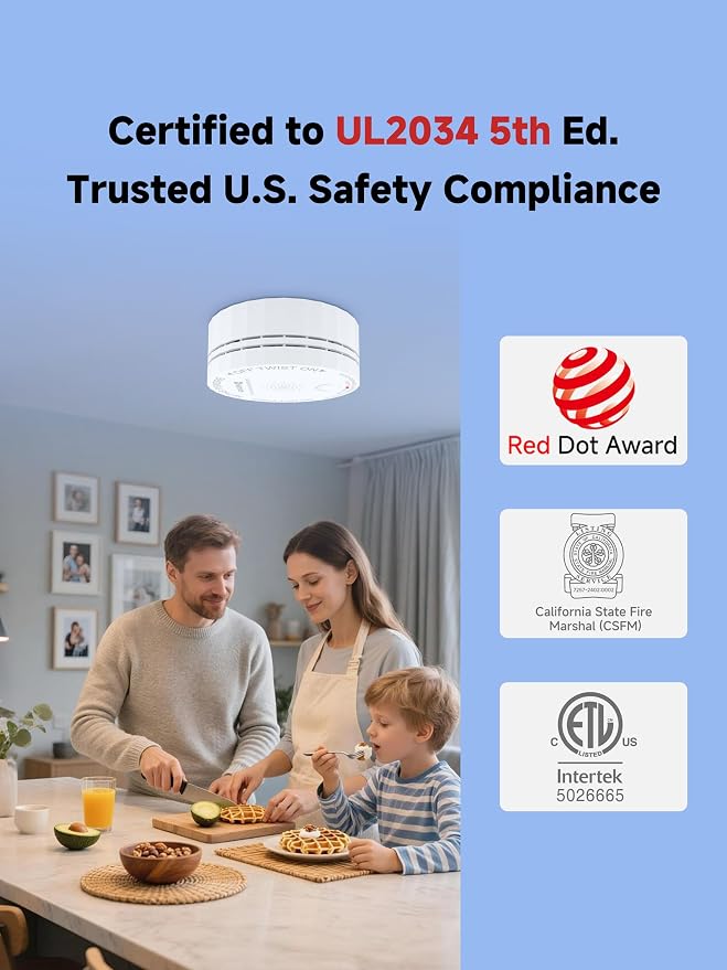 Heiman Carbon Monoxide Detectors, CO Detector Long Battery Operated, 2-Pack | UL 2034 5th Certified, Figaro Sensor/85 dB Alarm/Test Silence Button, Small CO Alarm for Home Hotel Rental Apartment, C1-S