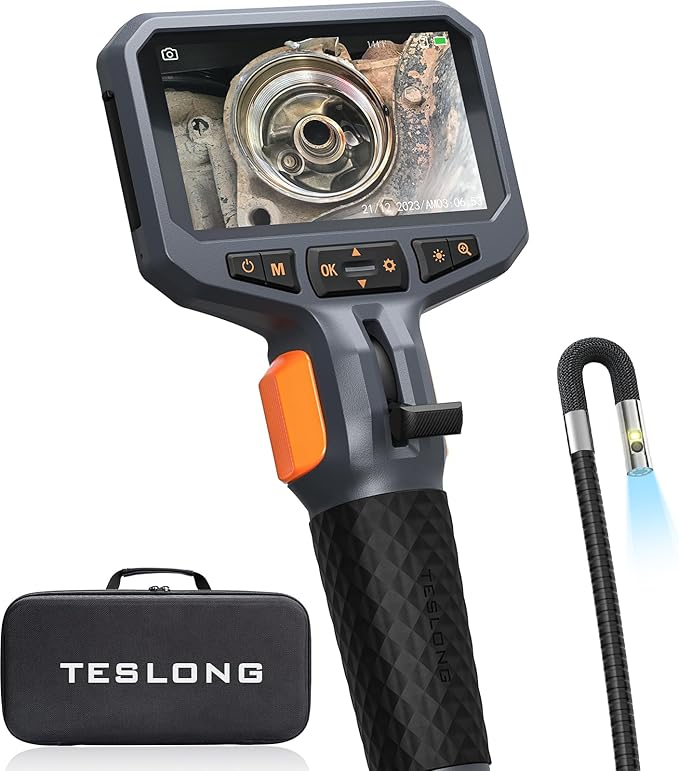 Articulating Borescope with Dual Lens Endoscope Camera, Teslong Two-Way Articulated Industrial Inspection Camera with LED Light, Flexible Mechanic Fiber Optic Snake Scope Cam for Wall Automotive-5FT | for Mechanic Automotive HVAC Wall Inspection, 1.0MP...