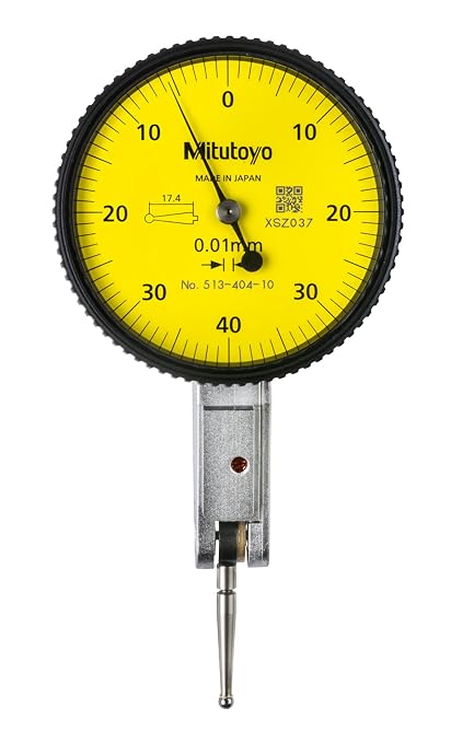 Mitutoyo 513-404-10A Dial Test Indicator, 0.8 mm Range, 0.01 mm Graduation, 3 µm Accuracy, Yellow Dial, Contact Length, Scratch-Resistant Crystal, Impact-Resistant Gears, Inspection Certificate | 0.01mm Graduation, 3m Accuracy, Scratch-Resistant Crysta...