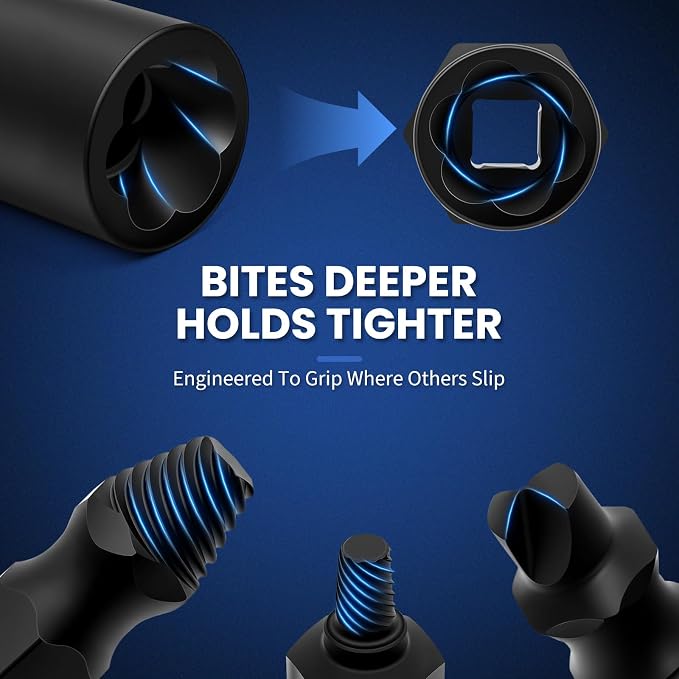 63PCS Impact Bolt Extractor Kit, Bolt & Nut Remover Tool, Easy Out Screw Extractor Set for Stripped/Damaged Screws, Bolts, Lug Nuts - Includes Screwdriver Bits & Adapters