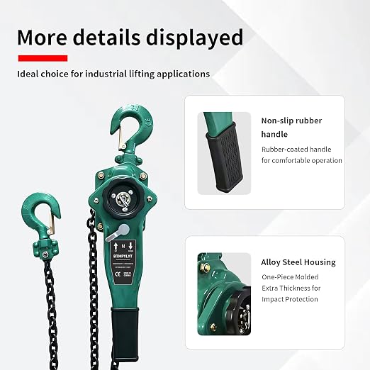 Water Green Industrial Lever Hoist, 1 Ton (2200 lbs) Capacity, 3 Meter/10 Ft Lift, Manual Hand Chain for Construction & Workshop