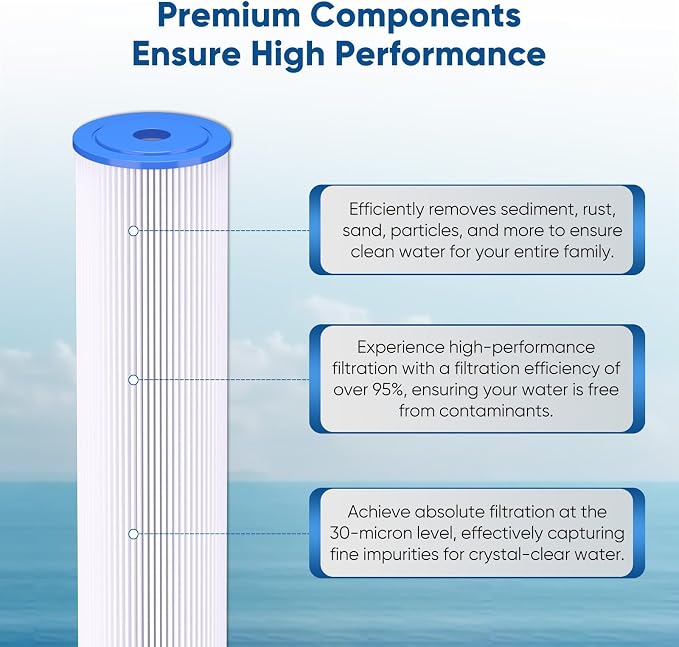 PUREPLUS 30 Micron 20" x 4.5" Whole House Pleated Sediment Filter for Well Water, Replacement Cartridge for ECP20-20BB, AP810-2, SPC-45-2020, R30-20BB, HDC3001, ECP5-20BB, 4Pack