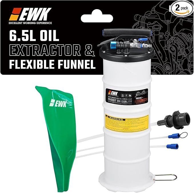 EWK Oil Change Bundle, 6.5L Pneumatic/Manual Fluid Extractor Pump + Flexible Reusable Funnel, Complete DIY & Pro Kit for Clean, Fast, Mess-Free Engine Maintenance