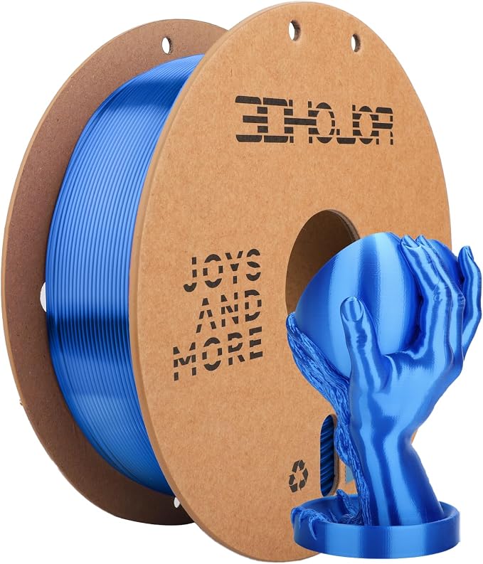 3DHoJor Silk PLA Filament 1.75mm, Silk PLA 3D Printer Filament, 2.2 LBS (1KG) Cardboard Spool, Fit Most FDM 3D Printer, Silk Blue