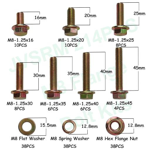 214pcs Grade 10.9 Metric Flange Bolts Assortment Kit, M8x1.25 Bolts (16-45mm), Metric Bolts and Nuts Assortment, Hex Bolt and Nut Washers Kit, Yellow Zinc Plated