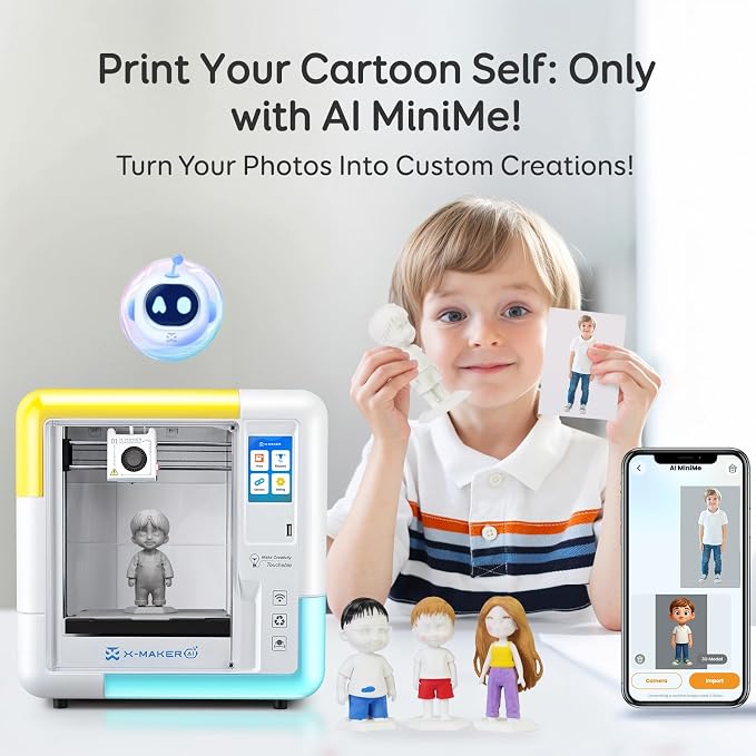 AOSEED 3D Printer for Kids & Beginners, AI-Powered Toy Maker with Leveling-Free Design, 400mm/s Speed, 17+ Design Modules, 8 PLA Filaments, Enclosed Mini 3D Printer for Home & School, X-Maker AI+