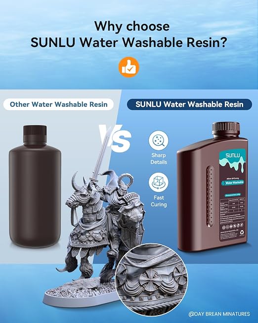 SUNLU 3kg Water Washable 3D Printer Resin, Fast Curing Low Shrinkage, High Precision Photopolymer Resin for LCD/DLP/SLA Printers,395 to 405nm UV Resin, 3000g Dark Grey