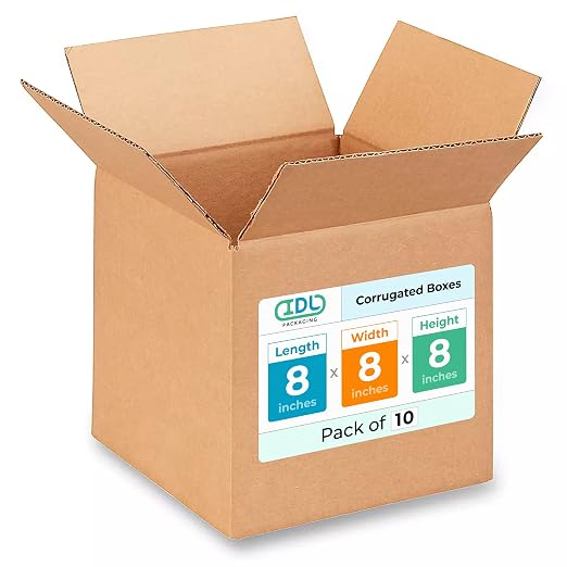 IDL Packaging - B-888-10 Cube Corrugated Shipping Boxes 8"L x 8”W x 8"H (Pack of 10) - Excellent Choice of Strong Packing Boxes for USPS, UPS, FedEx Shipping