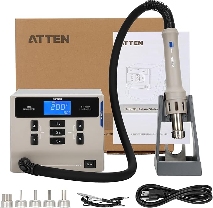 ATTEN ST-862D Lead-free Hot Air Gun Soldering Station,ST-862D 1000W Digital Display Automatic Sleep Hot Air Gun Soldering Station, PCB Chip Soldering Repair Desoldering Station