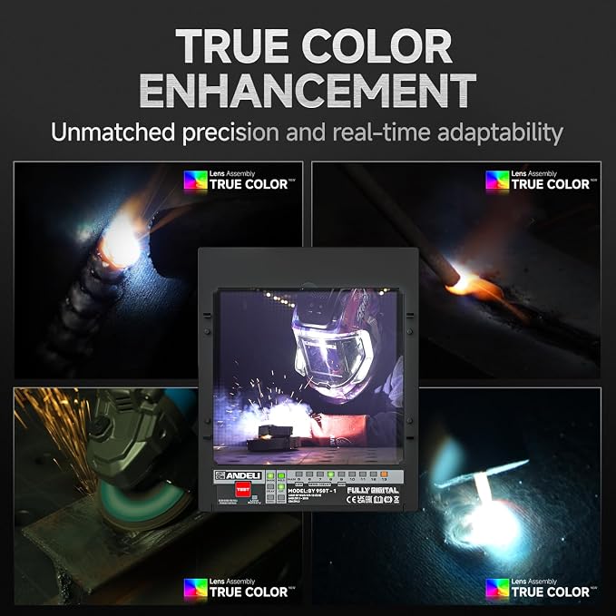 ANDELI Welding Helmet with 4 LED Light, 180° Panoramic 6 Arc Sensor True Color Auto Darkening Welding Hood with Internal Display, 2400mAh Rechargeable Battery for TIG/MIG/Cut/Grind Moner LED PRO