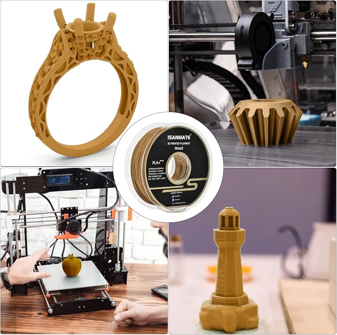 iSANMATE 3D Printer Filament - Yellow Pear PLA+ Wood Filament 1.75mm, 1kg Spool (20% Real Wood Fiber)