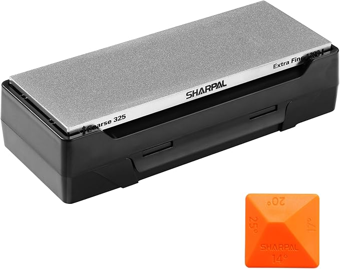 SHARPAL 162N Double-sided Diamond Sharpening Stone Whetstone Knife Sharpener | Coarse 325 / Extra Fine 1200 Grit | Storage Case with NonSlip Base & Angle Guide (8 in. x 3 in.) Gifts for Men
