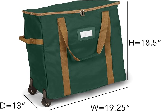 Covermates Keepsakes Rolling Treasurekeeper Storage Bag – Heavy-Duty Polyester with Dual Wheels & Handles – Protects Holiday Decorations with ID Window & Dual Zipper Access, Green