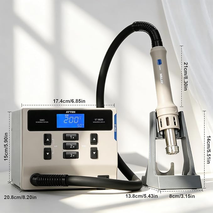 ATTEN ST-862D Lead-free Hot Air Gun Soldering Station,ST-862D 1000W Digital Display Automatic Sleep Hot Air Gun Soldering Station, PCB Chip Soldering Repair Desoldering Station
