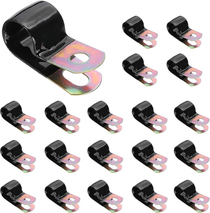 PATIKIL 9/16 Inch Vinyl Coated Cable Clamps, 50 Pack Galvanized Steel Metal Cable Clips Rubber Cushion Insulated Pipe Clamps for Tube Lines Cord Wire Management, Black