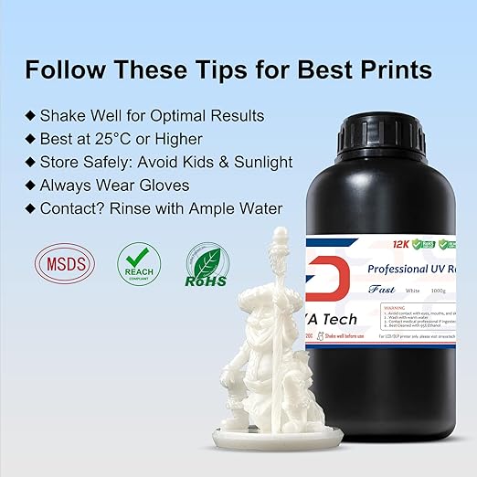 Siraya Tech Fast ABS-Like 3D Printer Resin 405nm UV-Curing Non-Brittle High Precision 3D Printing Liquid Standard Photopolymer Resin for LCD DLP 3D Printing 8K Capable (White, 1kg)