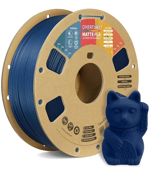 OVERTURE Matte PLA 1.75mm, Low Warp & Smooth Finish 3D Printer Filament | Frosted Matt Finish Hides Layer Lines, 1kg Spool (2.2lbs) Cardboard Spool, Fit Most FDM Printer (Matte Navy Blue)