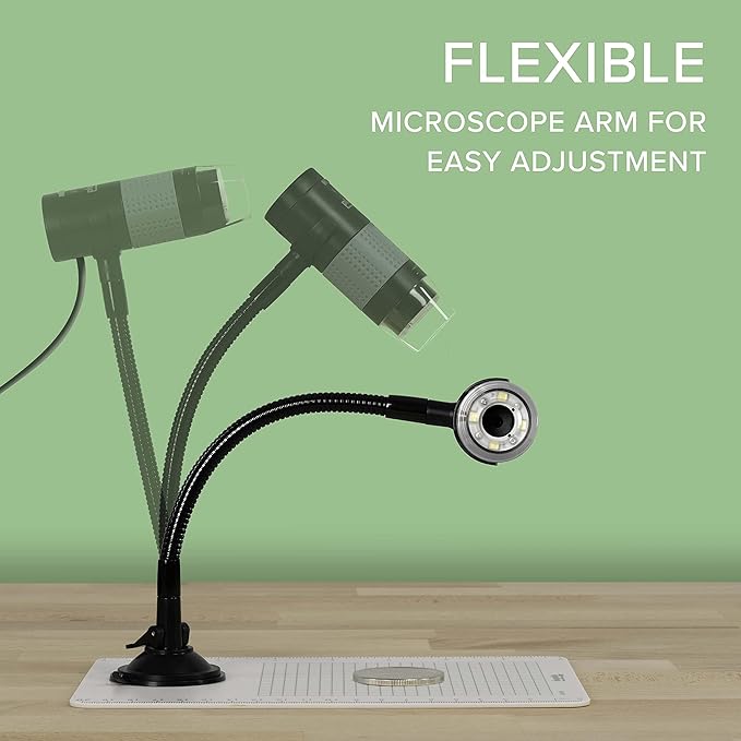 Plugable USB Digital Microscope 250x, 2MP Micro Camera with Flexible Arm Stand - Handheld USB & USB-C Microscope, Windows, Mac, ChromeOS, Linux, Android, iPad Compatible