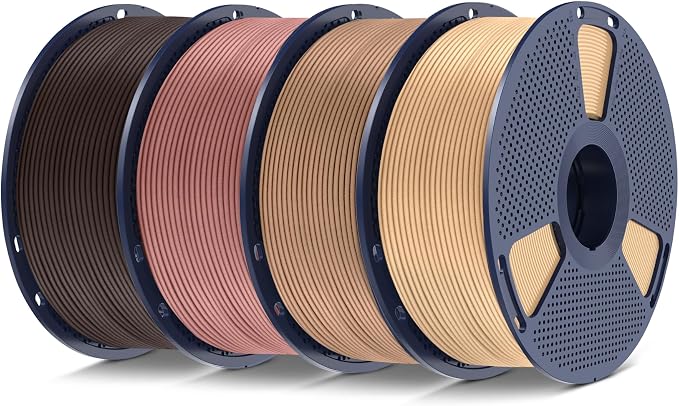 SUNLU Real Wood Fiber PLA Filament, Neatly Wound 1.75mm Dimensional Accuracy +/- 0.03mm, Fit Most FDM 3D Printers, 4kg in Total, 1kg per Spool, 4 Pack,（Wood+Fiber Cherry+Fiber Maple+Fiber Walnut）