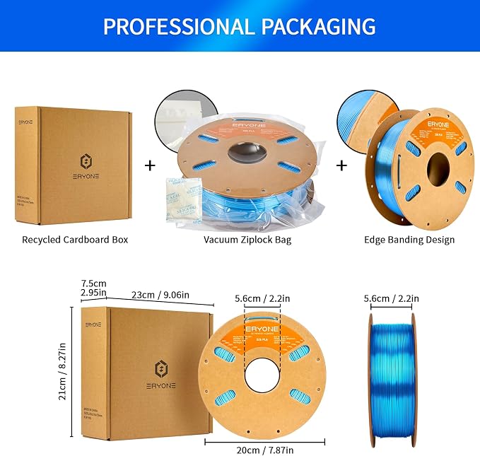 ERYONE Silk PLA Filament for 3D Printer 1.75mm +/- 0.03mm, Shiny Filament 1kg (2.1lbs)/Spool, Silk Blue