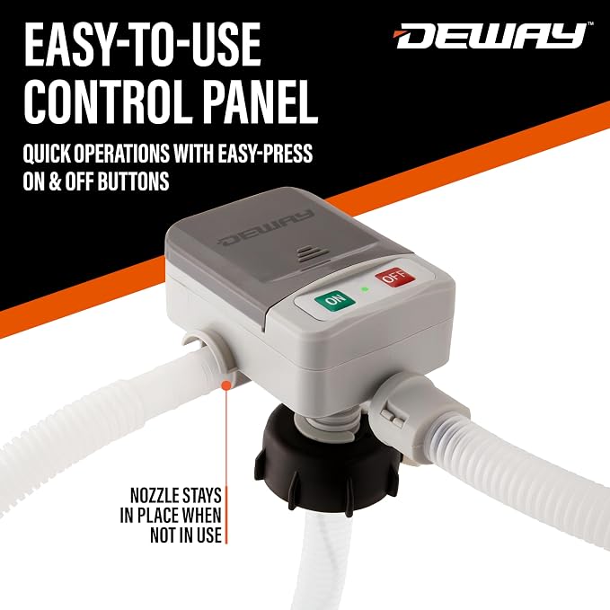 DeWay Fuel Transfer Pump for Gas Can with Basic Clip-On Nozzle | Fast 2.4GPM Flow Rate, Long 51” Tube, Easy 4 AA Battery Power & 3 Fuel Can Adapters for Gasoline, Kerosene, Diesel & Non-Potable Water
