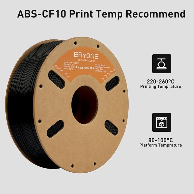 ERYONE ABS Filament, ABS+ 3D Printer Filament 1.75mm +/- 0.03mm, Heat Resistant, High Toughness & Impact Resistance, 1kg (2.2LBS)/Spool, ABS Carbon Fiber Black