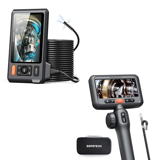 DEPSTECH DS520 Triple Lens Sewer Inspection Camera with 50FT Semi-Rigid Cable,DS650 DEPSTECH 210° Two-Way Articulating Borescope Tool, Industrial Endoscope Camera with Lights, 0.24in Slim Probe