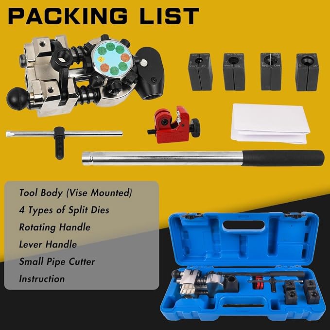 Professional Brake Line Flaring Tool Kit - 45 Degree Single, Double and Bubble Flares Pipe Flare Tool for 3/16", 1/4", 5/16", 3/8" Brake Repair Brake Flaring Tools Brake Line and Tubing Flaring Tool