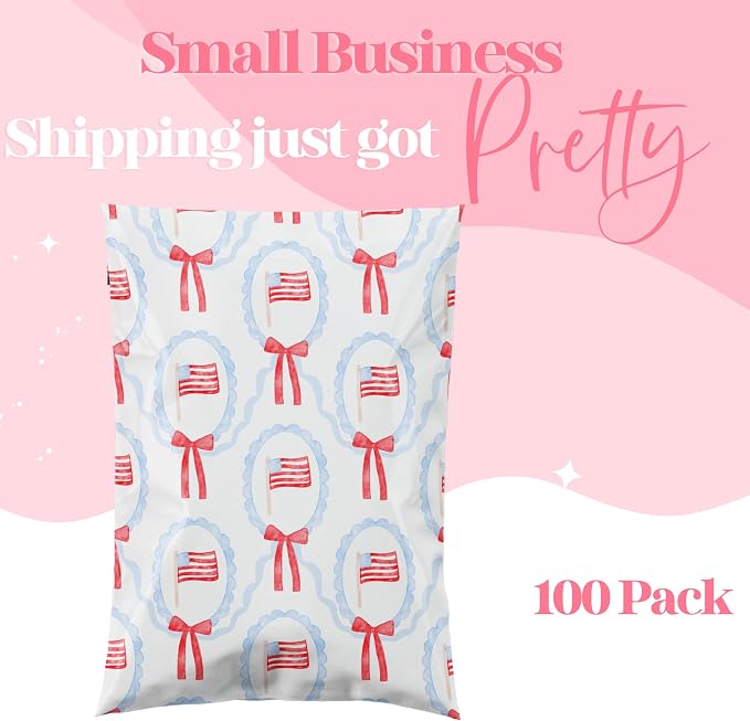 Pretty Package Store 10x13 Designer Poly Mailer 100 Pack Heavy Duty Waterproof Self Seal Shipping Bags for Small Business Large Mailing Envelopes Bulk Tear Resistant Packaging American Flag