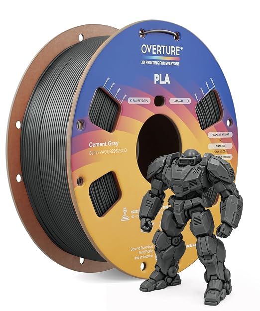 OVERTURE High Speed PLA Filament 1.75mm, Neatly Wound 3D Printer Filament 1kg Spool (2.2lbs) Rapid PLA, Dimensional Accuracy +/- 0.02 mm, Fit Most FDM 3D Printers (Cement Grey)