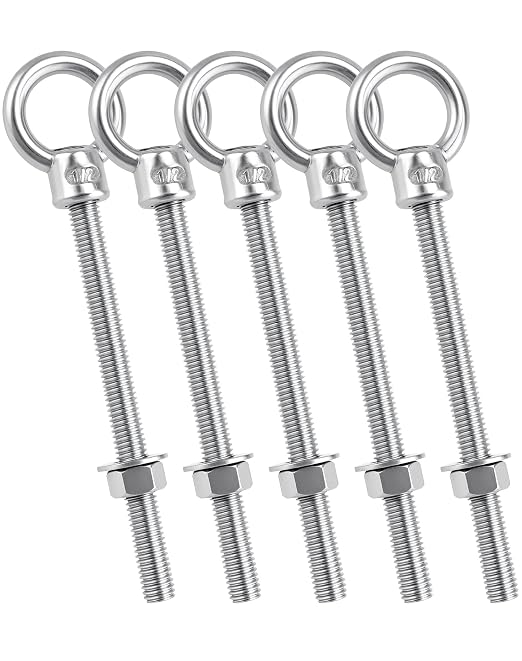 QWORK Machinery Eye Bolt with Shoulder, 5 Pack 1/2"x6" Long 316 Stainless Steel Marine Grade Thread Machinery Shoulder Lifting Ring Eye Bolts