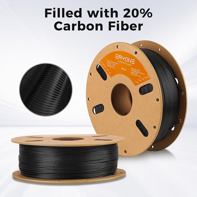 ERYONE Polypropylene Carbon Fiber Filament 1.75mm +/-0.03mm, Semi-Flexible & Ultra Tough, Chemical-Resistant,PP CF 3D Printing Filament, 700g/Spool, Black