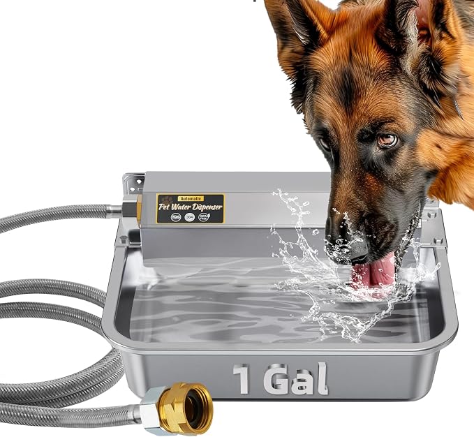 1Gal/3.8L Automatic Water Dispenser for Dogs, Patented Automatic Dog Water Bowl Dispenser, Stainless Steel Outdoor Water Bowl Dispenser for Livestock Chicken, Dog Water Feeder Fit 3/4'' GHT Faucet
