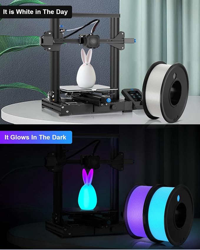 3D Printer Filament PLA Glow in The Dark 1.75mm 3-D Printing Materials 3 Colors Bundle Print Filiment 1.75 mm Green Blue Purple Fillament Accuracy ±0.05mm Spool Vacuum Packaging 250G X 3