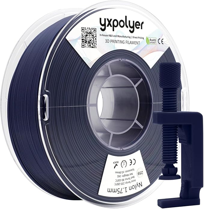 YXPOLYER Nylon Filament PA6 Blue Easy PA 3D Printing Filament 1.75mm 1kg | Easy to Print, AMS Compatible Spool, Engineering-grade, Low Warp, FDM Printers, Pre-dried, High Speed Low Temp Printing