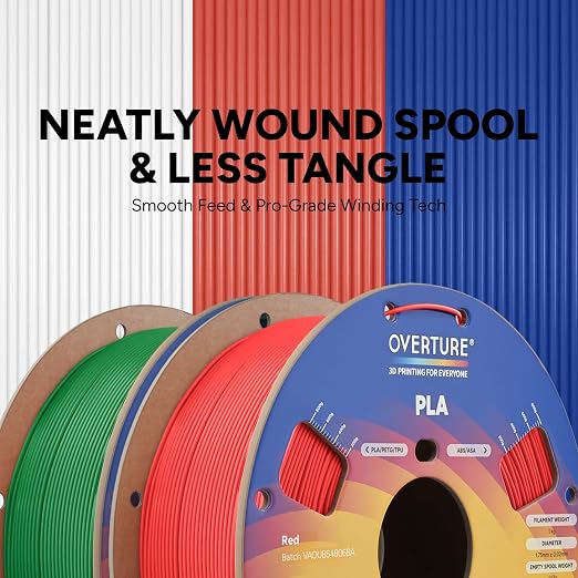 OVERTURE 2KG Bundle High Speed PLA Filament 1.75mm, Neatly Wound 3D Printer Filament 2 Pack 1kg Spool (2.2lbs) Rapid PLA, Fit Most FDM 3D Printers (Red+Green)