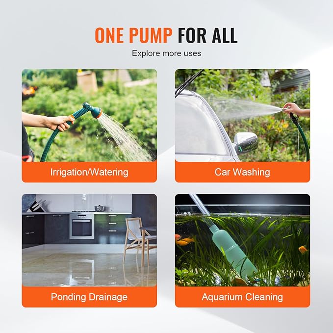 VEVOR Water Transfer Pump 115V, Utility Pump, 360 GPH Larger Flow, 46FT High-Lift, 1/10 HP Portable Electric Utility Pump with Water Hose Kit, Incl. Carbon Brushes, Impeller etc. For Water Removal