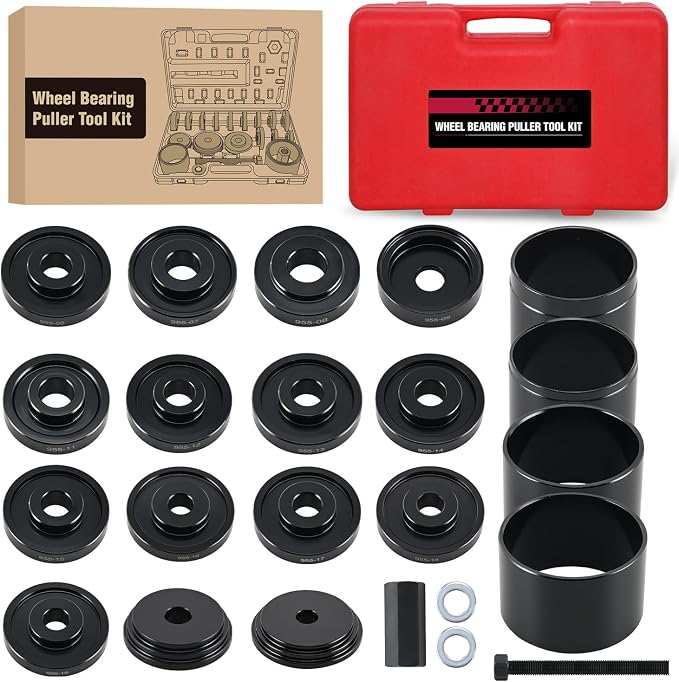 GOOACC Wheel Bearing Removal Tool Kit, 23PCS Wheel Bearing Press Kit for Front Wheel Drive Bearing Removal & Installation Universal Hub Bushing Press Sleeves Puller Tool Set with Sliding Screws, Red