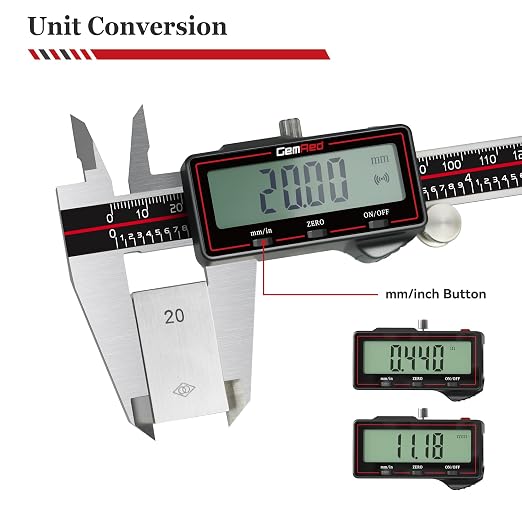 GemRed Wireless Digital Caliper, 8 Inch Stainless Steel Precision Measuring Tool with Data Output, Inch/MM Conversion, Zero Reset, Auto Off, for DlY, Woodworking, Jewelry Making