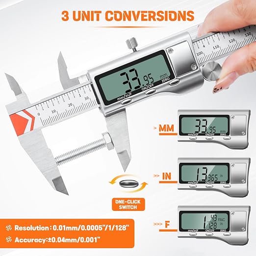 HARDELL 12" Digital Caliper, All-Metal Electronic Micrometer with Large LCD, Inch/Metric/Fraction Conversion, Precision Measuring Tool for Household & DIY (2 Batteries Included)