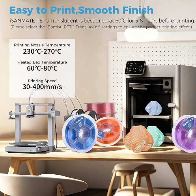 iSANMATE Gradient PETG Filament 1.75mm Translucent Dual Color High Speed Color Change 3D Printer Filament 50-400mm/s Specifically Designed for Lamps for Bambu Lab 3D Printers(Peaks)