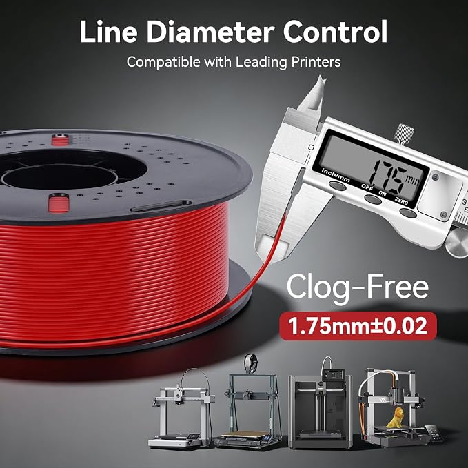Kingroon PETG 3D Printer Filament, Dimensional Accuracy +/- 0.03 mm, 1 kg Spool(2.2lbs), 1.75 mm, Red