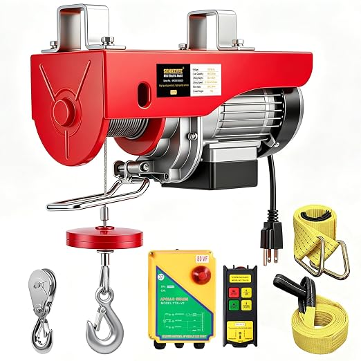 Electric Hoist with Wireless Remote Control, 1320LBS Electric Hoist with Emergency Stop,39.4ft/20ft Lifting Height Motor, 110V Electric Lift for Factories,Warehouses