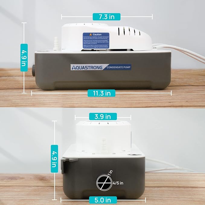 Aquastrong HVAC Condensate Pump, 115V/230V, Automatic Safety Switch, AC Condensate Removal for Air Conditioner, Furnace, Dehumidifier, 3.3' Power Cord, Light Gray