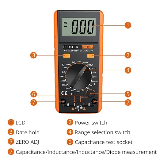 Proster LCR Meter - Capacitance Resistance Inductance Digital LCR Multimeter with LCD Over-Range Display