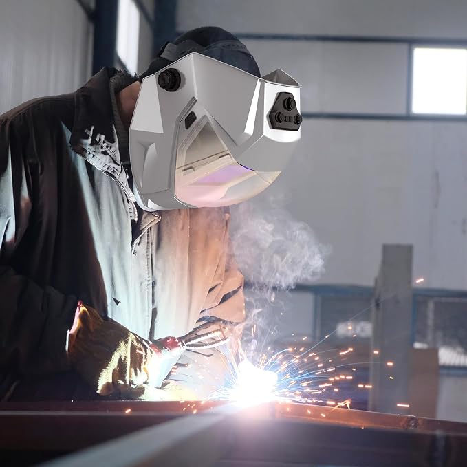 TRQWH Panoramic View Welding Helmet Auto Darkening Welding Hood True Color 4 Arc Sensor Welding Mask Large Viewing 3.94" x 3.15" Wide Shade 4/5-9/9-13 Weld Helmet for TIG MIG ARC Weld (Sliver)