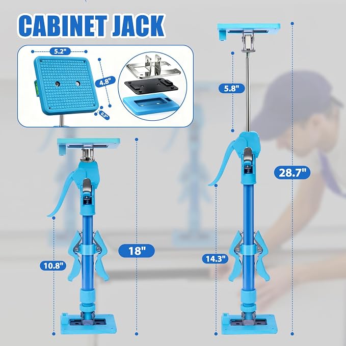 Cabinet Jacks for Installing Cabinets, 24.4"-48" Heavy Duty Adjustable Support Pole with 2-Way Adjust & Dual-Speed Lift, 3rd Hand System for Drywall Lift, Dust Barrier Poles & Ceiling