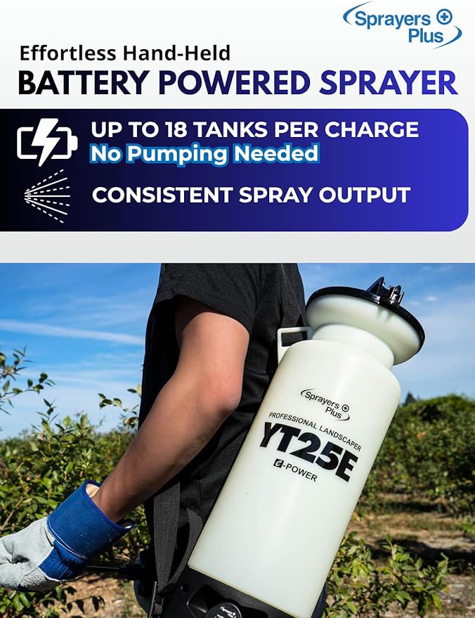 Sprayers Plus YT25E Battery Powered Sprayer 2 Gallon, Rechargeable with 12V Lithium-ion Electric Sprayer,Chemical Resistant Brass Wand Nozzle,Viton Seals for Long Distance Lawn Care