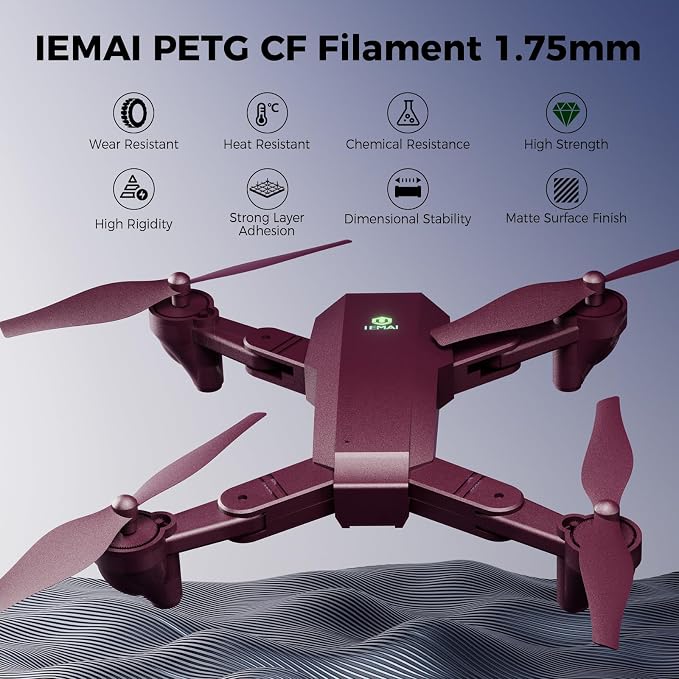 IEMAI Carbon Fiber PETG Filament 1.75mm Matte Red 1KG, PETG-CF 3D Printer Filament with Dimensional Stability & Low Warpage, High Stiffness, Heat Resistant, Easy Print